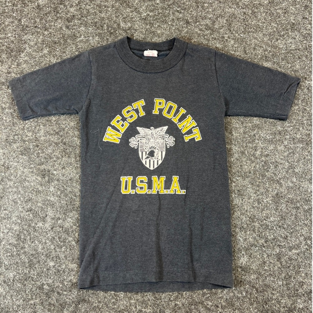 Vintage 80s West Point USMA Shirt Youth Medium Black Military Single Stitch